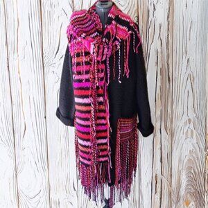 Black long Sweater and Scarf Fringe Fringe Large/XL